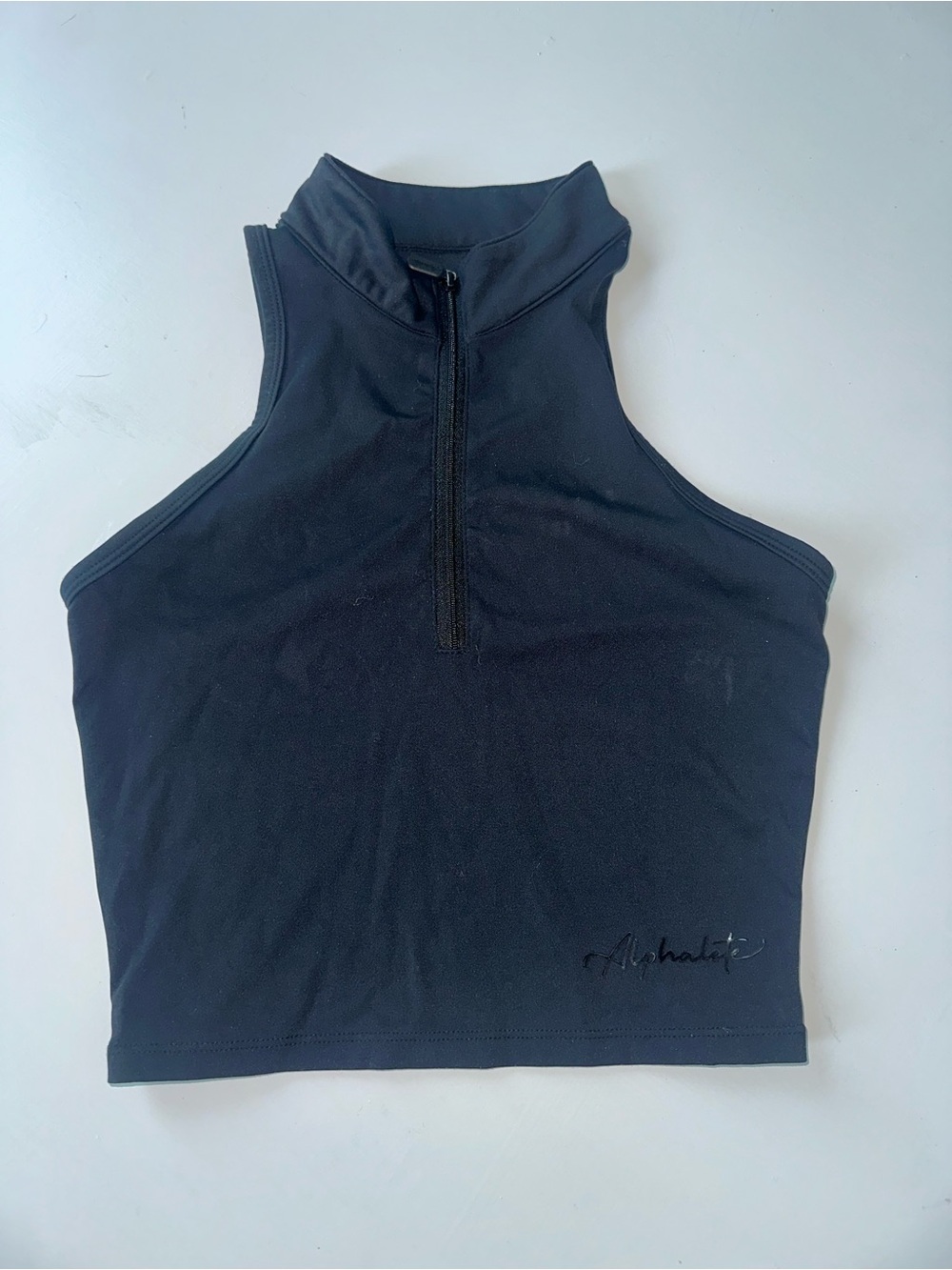 Alphalete Black Sleeveless High-Neck Zip Crop Top